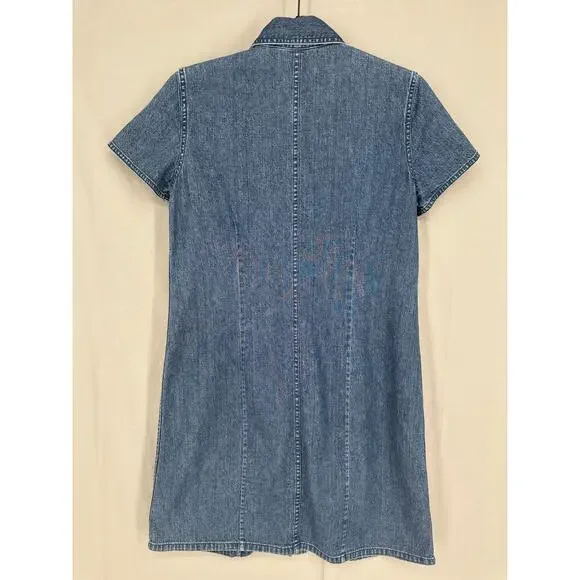 Vintage LL Bean Dress Womens Small Blue Denim Mini Button Western Boho Bohemian - Picture 3 of 8